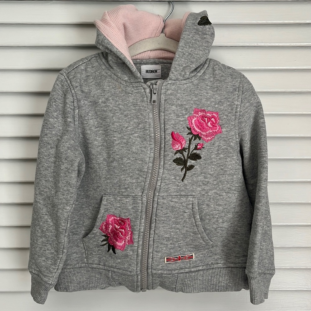 Girls Hudson Jeans Floral Embroidery Hoodie Sweatshirt